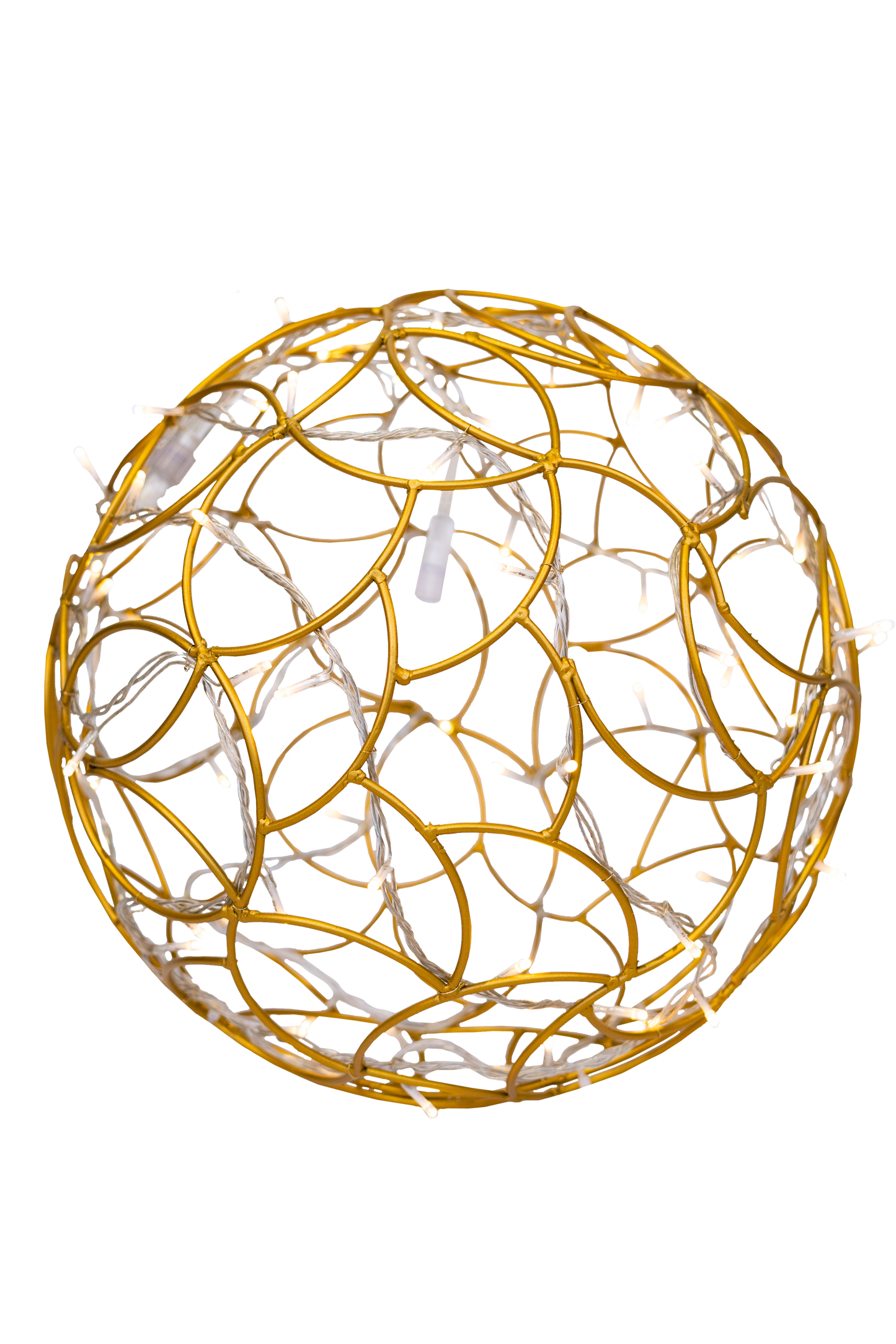 Goldene LED-Leuchtkugel von Alganic, 50 cm, handgeschweißt aus Aluminium, freigestellt auf transparentem Hintergrund