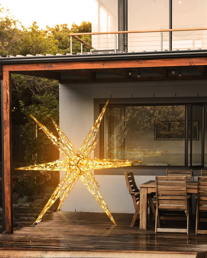 LED Star TWELVER – twelve-point light sculpture, 200 cm, gold