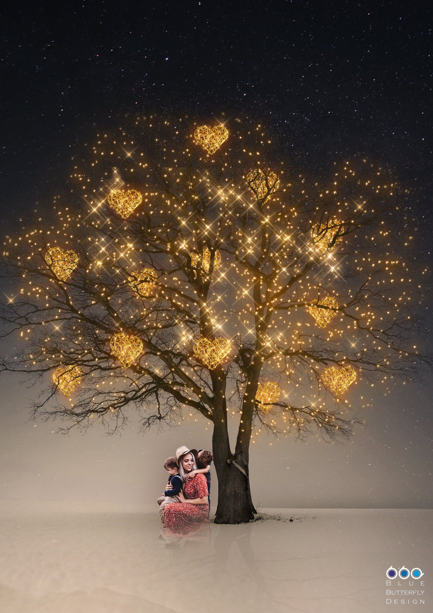 Illuminated aluminum heart ornaments creating a magical atmosphere in outdoor winter settings