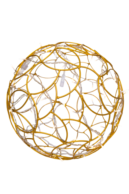 Goldene LED-Leuchtkugel von Alganic, 50 cm, handgeschweißt aus Aluminium, freigestellt auf transparentem Hintergrund