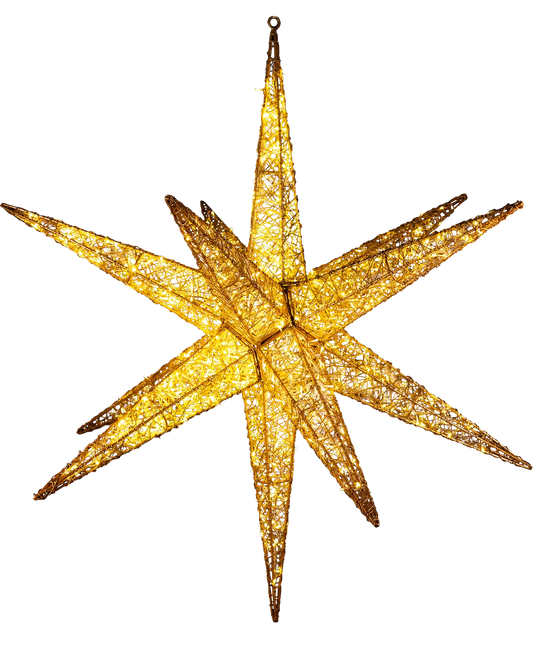 Zwölfzackiger goldener Leuchtstern von Alganic – freigestellt vor transparentem Hintergrund, ideal für Produktdarstellungen und kreative Anwendungen.